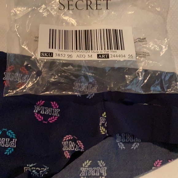 PINK VS Thong / String Panty Blue with PINK Emblems Medium NWT - Picture 5 of 6
